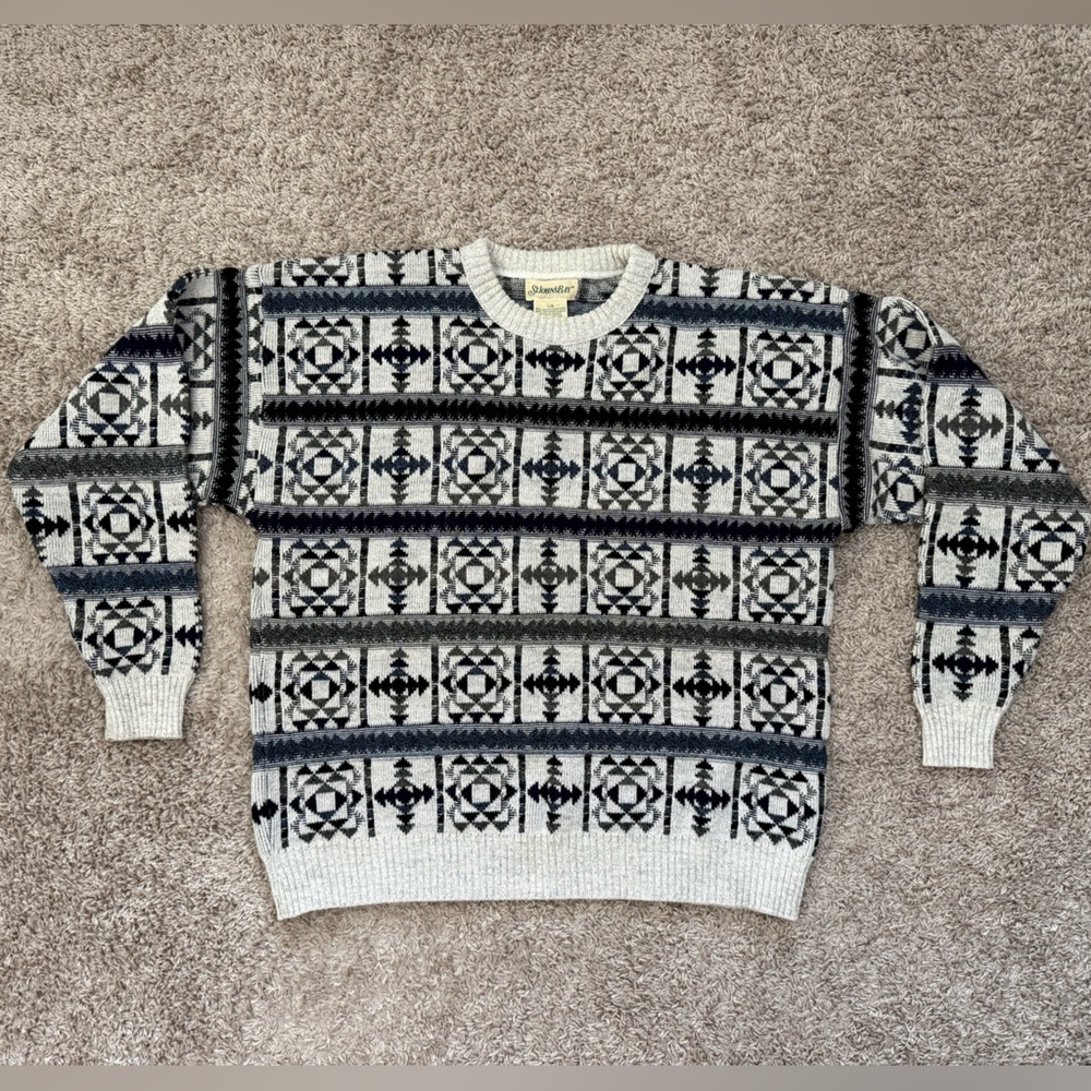 Vintage St. Johns Bay Men's Geometric Patterned Crewneck Sweater Size L
